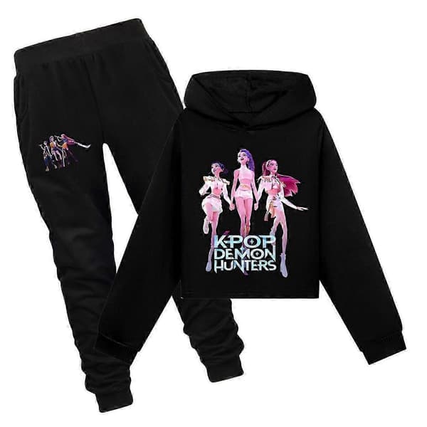 Jenter K-Pop Demon Hunters Hettegensere Barn Genser Pullover Topper Bukser Antrekk Sett 170cm