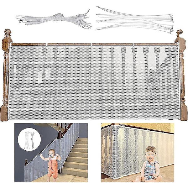 Børnesikkerhedsnet, Baby Balkon og Trappe Sikkerhedsnet, 9.84 x 2.59FT Justerbar Robust Trappe Gelænder Net Beskyttelsesnet til Børn og T
