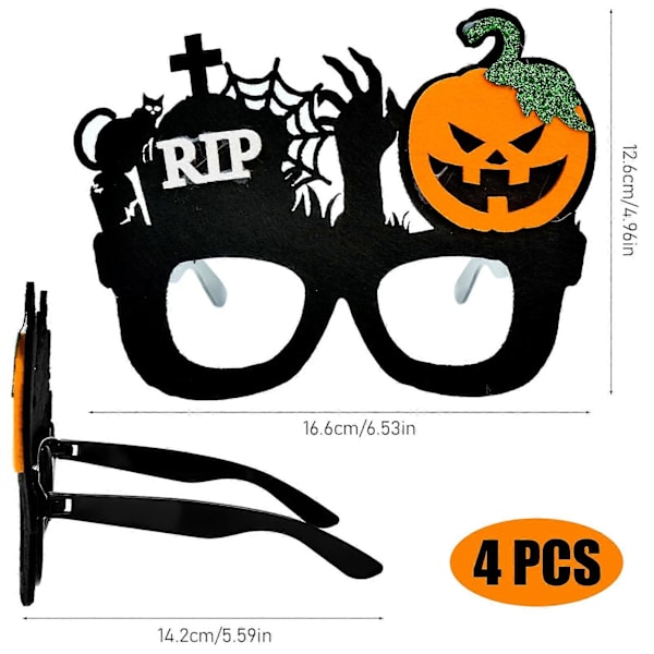 4 kpl Halloween-silmälaseja Halloween-juhliin, Cosplay-rekvisiitta-silmälasit Uutuussilmälasit Lapsille Hauskat Hämähäkki Kurpitsa Aave Silmälasit Halloween-teema