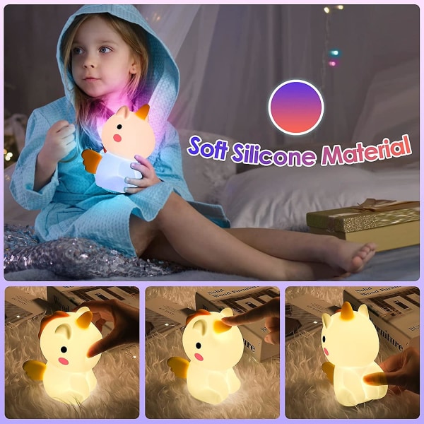 Unicorn Nattlampa Barn Uppladdningsbar USB Sänglampa Baby Nattlampa Silikon 7 Färger Nattlampa