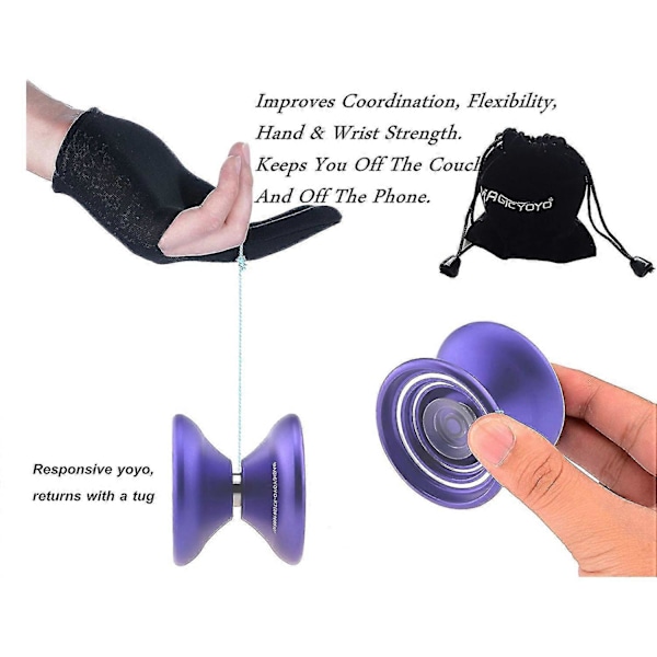 K1 Blå+k7 Lilla Responsiv Yoyo for Begynnere, Slitesterk ABS Yoyoalloy Responsiv Yoyo i Metall med
