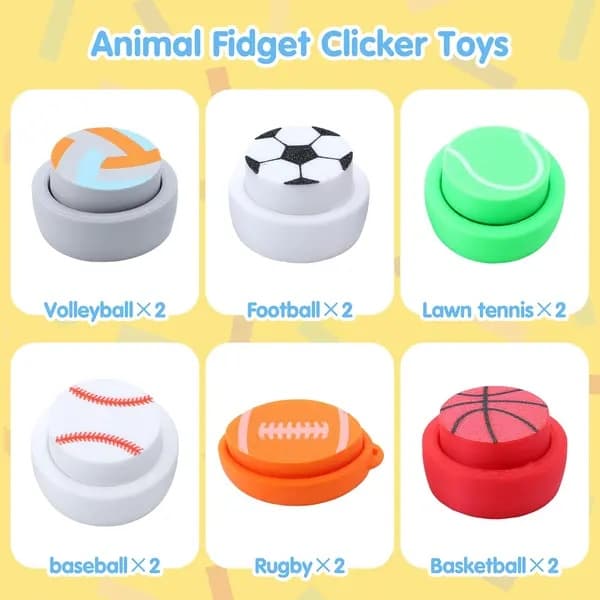 Förpackning med 12 sportbollsformade fidget spinners – 3D-printade sensoriska leksaker med nyckelringar för stresslindring
