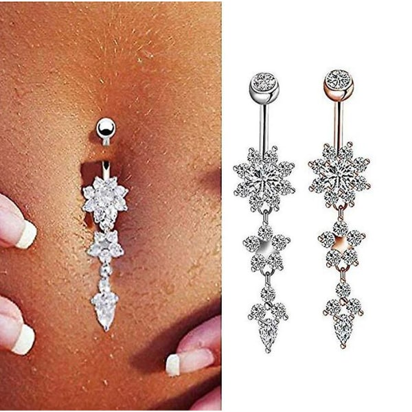 Crystal Ring Body Dangle Ball Barbell Bar Belly Button Navel Ring 2pcs