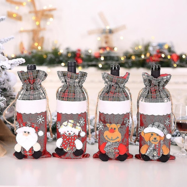 Julvinflaskpåsar, 4 st flaska för julfestdekoration