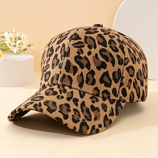 1 stk. Leopardprint Corduroy Baseball Cap - Åndbar og varm hat til efterår og vinter