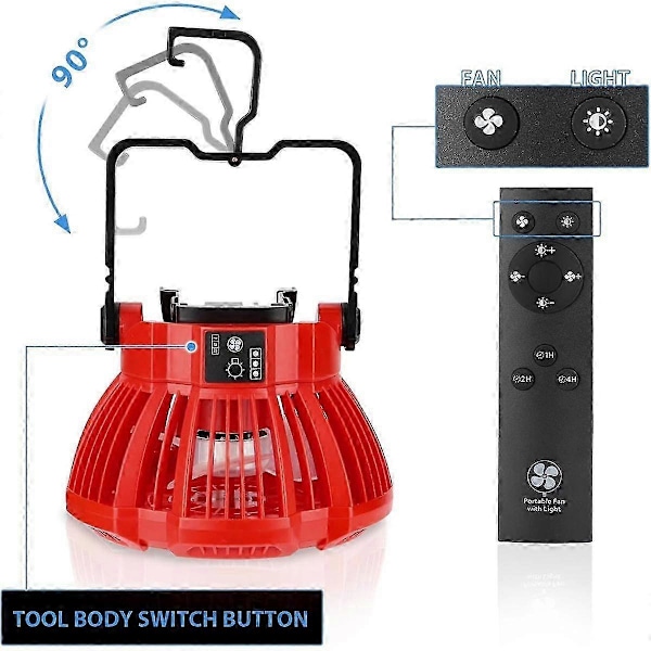 Kannettava Akulla Toimivat Tuulettimet Leirintään, Kannettava Tuuletin Valolla, Kaukosäätimellä, USB-Portilla, 3 Nopeutta Leirintään