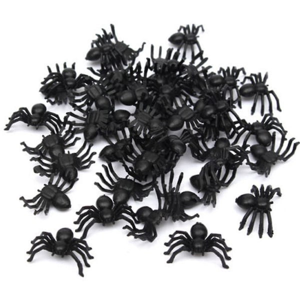 50x plast svart edderkopp triks leketøy hjemsøkt hus rekvisitter dekor