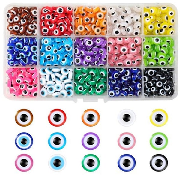 450 stk 15 Farger Ondt Øye Perler Sett Engros Ondt Øye Perler Bulk Ondt Øye Perler Blandet Farge Ondt Øye Perler Diy Håndlagde Perler Charms Resin Ondt Øye Be