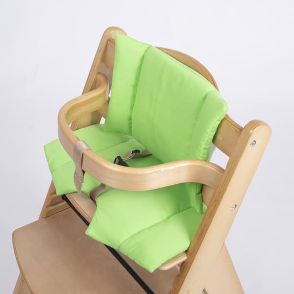 Blød sædehynde med åndbart og sikkert fastholdelsessystem, egnet til høje træstole til spædbørn. green