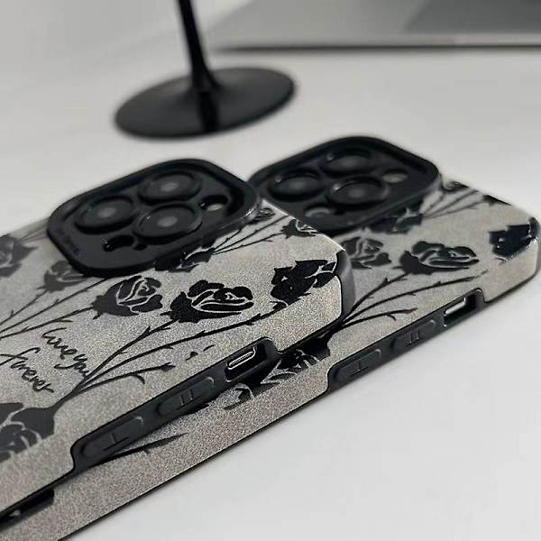 Grå rosblommigt mönster mjuk TPU mobiltelefonfodral till iPhone 14 Pro Max