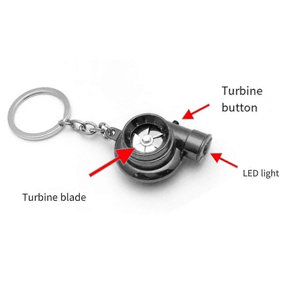 Bil Turbo Spinner Nøkkelring med Ekte Lyd og LED Lys Mini Turbolader Nøkkelring for Bilnøkler A