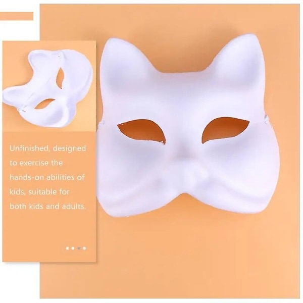 Mask Masker Blank Masquerade Fox Vitpapper gör-det-själv halvdjur Cosplay Kattfest Therian Halloween Hand Barn Ansikte Kvinnor Hantverk