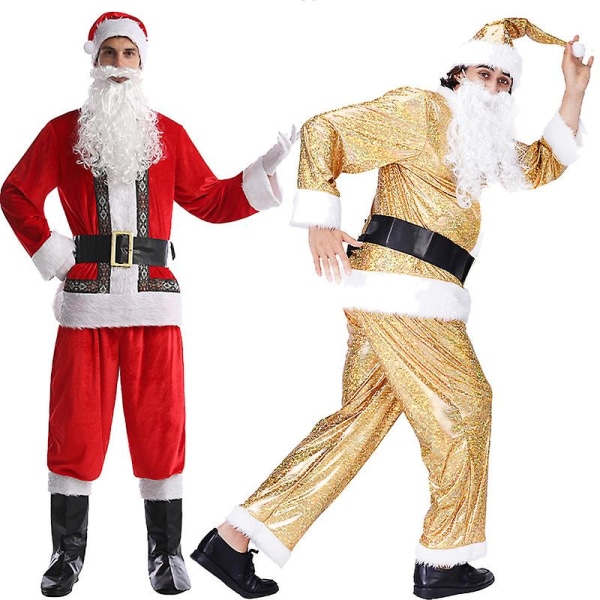 Joulupukin puku Kultainen Joulupukin puku Punainen puku Joulun näyttämön esitysasu