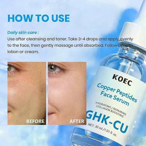 Kobberpeptider Ansiktsserum, 30ml GHK-CU Hydrerende og Reparerende Ansiktsessens