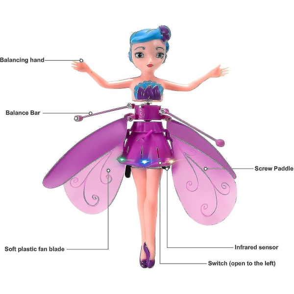 Magic lentävä keiju-prinsessanukke, lentävä keijunukkelelut tytöille, taivastanssijat lentävät pixie-nuket infrapuna-induktioohjauslelu