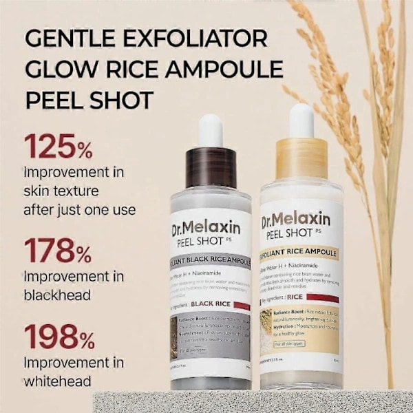 Kombipakke (2 flasker) Dr. Melaxin Peel Shot Glow Eksfolierende Risampuller (Hvid Ris/Sort Ris) 80ml Hvid Ris