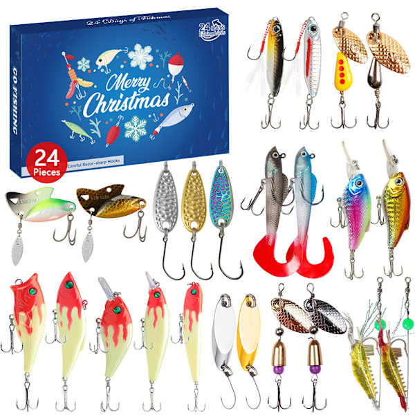 Christmas 2024 Fishing Advent Calendar - Fishing Lures Set, Fishing Equipment for Adults Men Boys, Fishing Accessories (24 pcs)