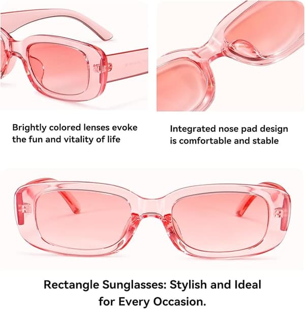 Retro rektangulära solglasögon - 2-pack, svart och rosa, unisex vuxenstorlek