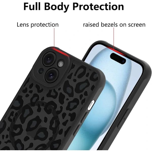 Senaste iPhone 15-telefonfodral [Magnsafe-kompatibel] Sött leopardmönstrat magnetiskt skyddsfodral