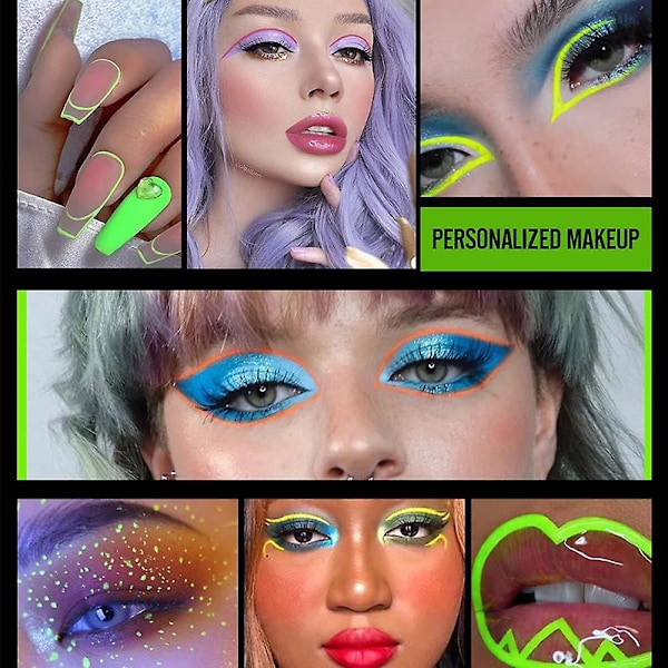 8 Färger Neon Eyeliner Set, Matt Flytande Eyeliner Lysande Neon Eyeliner UV Glow Eyeliner, Fluorescerande Ögon Ansikte Kroppsmålning Makeup