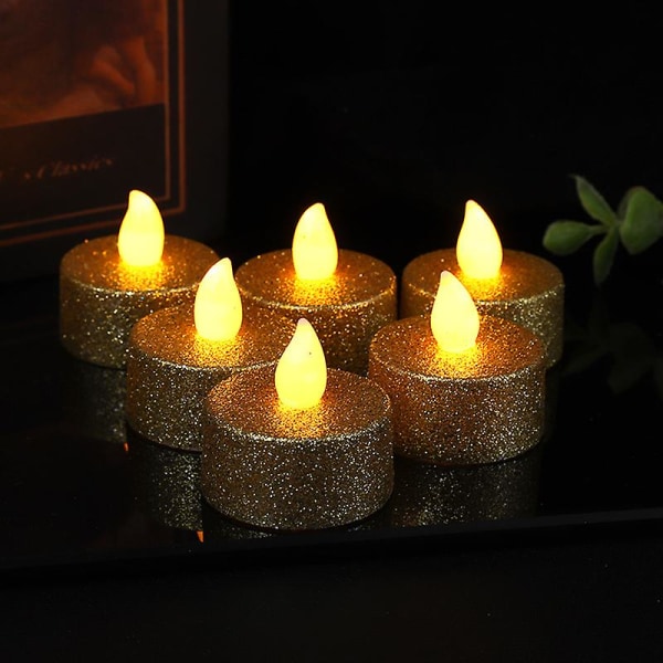 Sztxj 12 Pack paristokäyttöiset kultaiset kynttilät, joissa sisäänrakennettu 6/18 ajastin, välkkyvät oranssit liekettömät kynttilät Halloween-koristeisiin, kurpitsa