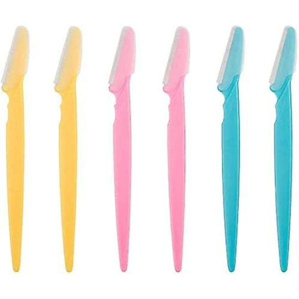 Ögonbrynsrakare Ansiktshårborttagare Rakhyvel Trimmer Forma, Exfolierande Dermaplaning Verktyg För Kvinnor Och Män 6 St Pinkgulblå