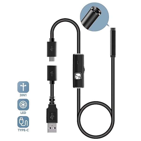 Hd Android Endoskop Micro-usb Typ-c 3 i 1 Boreskop För Otg Android Windows Pc 7mm Vattentät Smartphone Kamera Endoskop