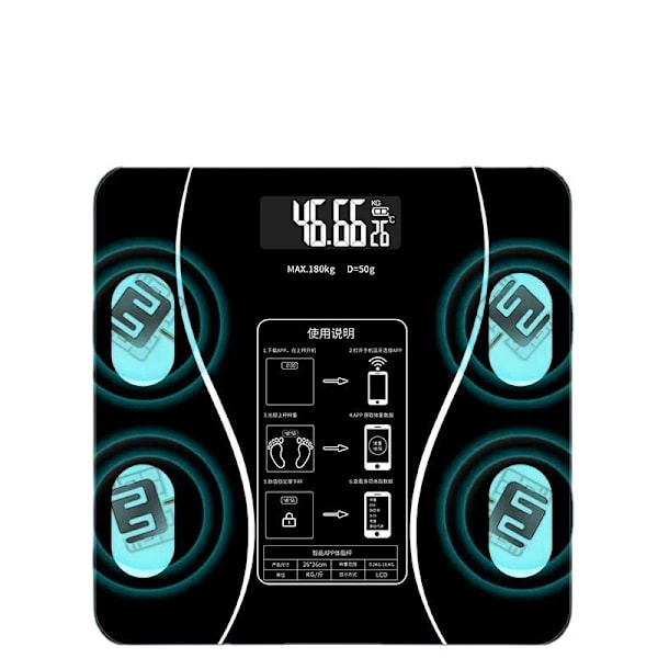 Smart Person Vægt med Bluetooth - Max Vægt 180 kg Sort