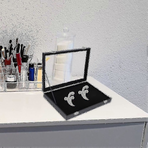 Brosche Opbevaringsdisplaykasse med Glaslåg Pins Displayboks Smykkeboks Organizer Stabelbar Smykketray til Brystpin Brosche Samleobjekter Sort