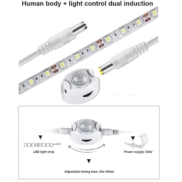 12V Bevægelsessensor Lysswitch Menneskekrop Aktiveret Timer Automatisk Bevægelsesdetektor Til/Fra LED Strip Lys PIR Bevægelsessensor