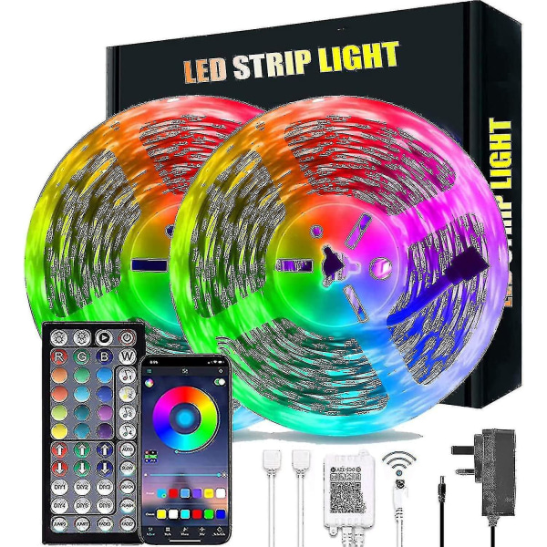 20m Led-lys Bluetooth Rgb-lys Led Tape-lys med 44-taster fjernbetjening Musiksynkronisering Farveskiftende Led Mood Strip