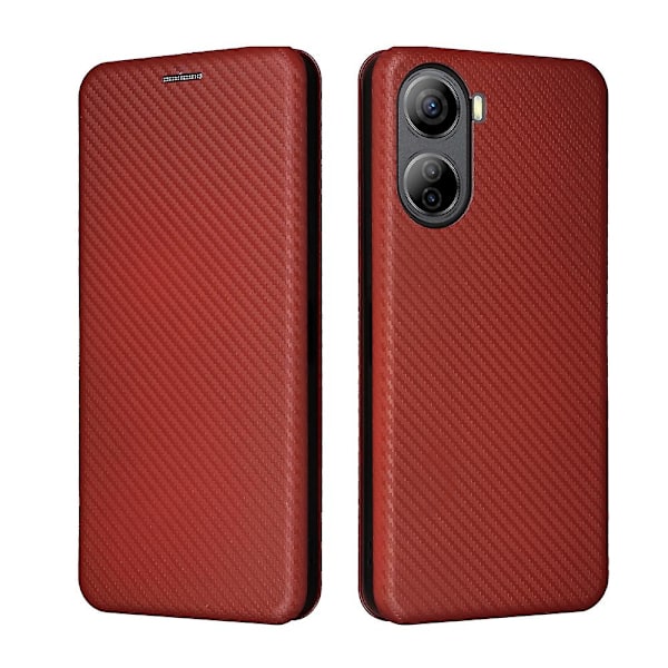 For ZTE Libero 5G IV Phone Case Carbon Fiber Texture Leather Card Slots Cover - Brown