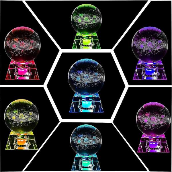 3D-aurinkojärjestelmän kristallipallo Led-jalustalla, tähtitieteen yövalo kodin sisustamiseen, tyttöystävä, vaimo, äiti, naiset ystävänpäivänä, syntymäpäivä, A