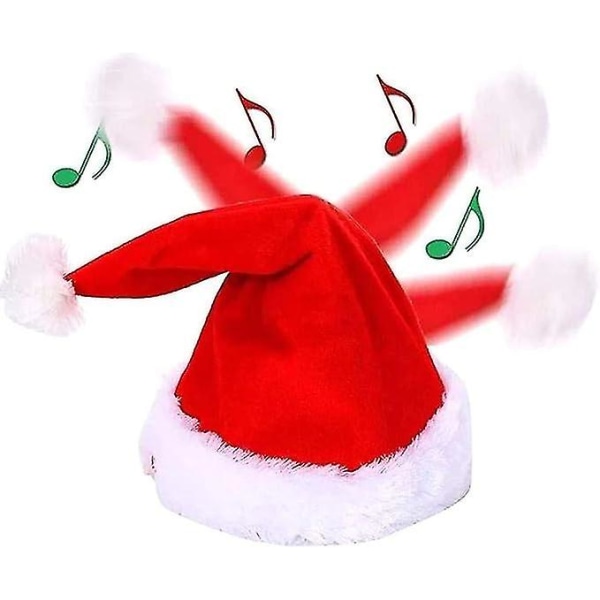Syngende og dansende elektrisk jule-nissehue til voksne børn, syngende og rystende elektrisk julehat, rød whi