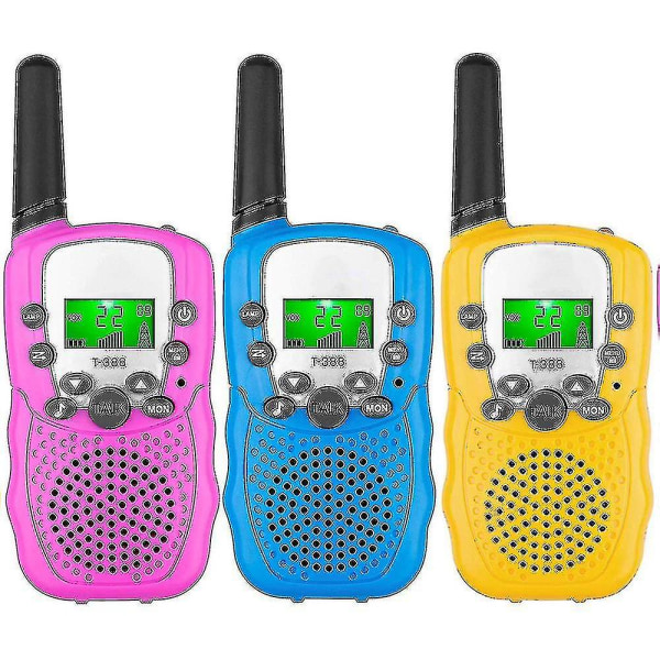 Lasten radiopuhelin, 3-pakkaus, 3 mailin kantama, taustavalaistu LCD-taskulamppu 3–12-vuotiaille lapsille, kaksisuuntaiset radiolelut pojille ja tytöille