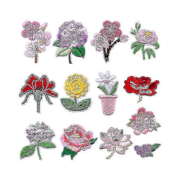 Blomster Stryge-på-lapper, 13 Stykker Broderet Dekorativ Lappe Sy Applikation Reparationslap Sy på DIY Lappe til Tøj Jeans Tasker Jakker