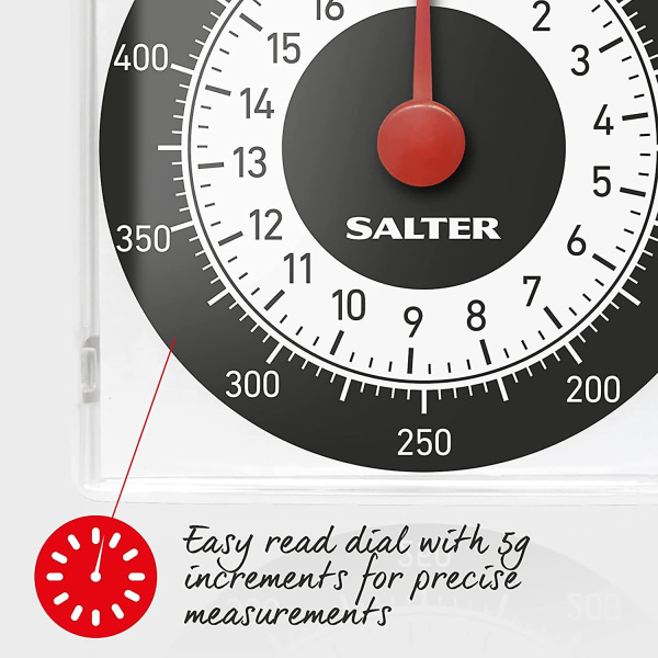 Mekaaninen keittiövaaka Salter 022 Whdr, pieni/kompakti matkustamiseen, kapasiteetti 500 g, mittaus 5 g:n välein, tarkka annosvalvonta ruoan punnitus
