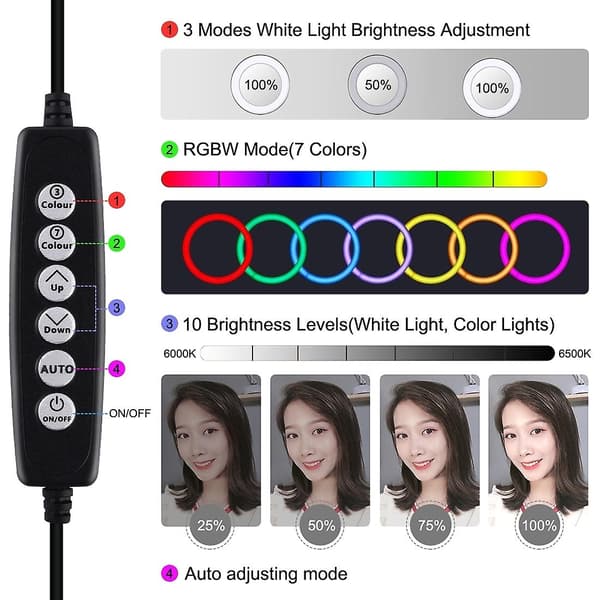 PULUZ 10,2 tommer 26 cm RGBW Dæmpbar LED-ringlys