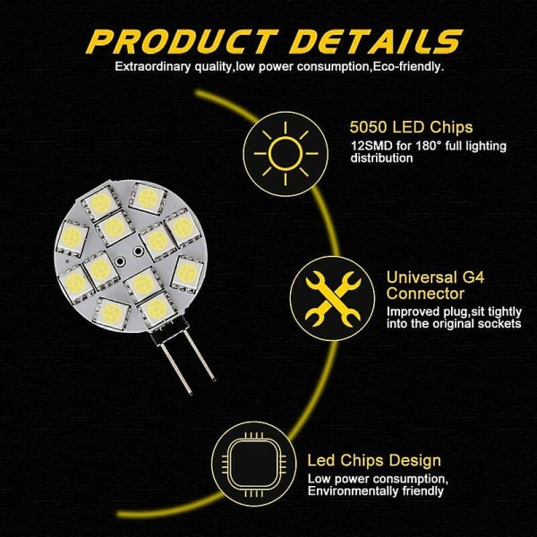 Vinterkampanj, 10x G4 LED-lampa DC 12v Ej dimbar Vit 6000k byte av glödlampa 20w halogenlampa för kök Husbil Rv Trailer Båt