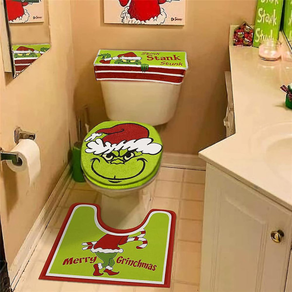 4kpl/ set Joulujuhla Grinch Cover Xmas WC-istuimen päällinen Set