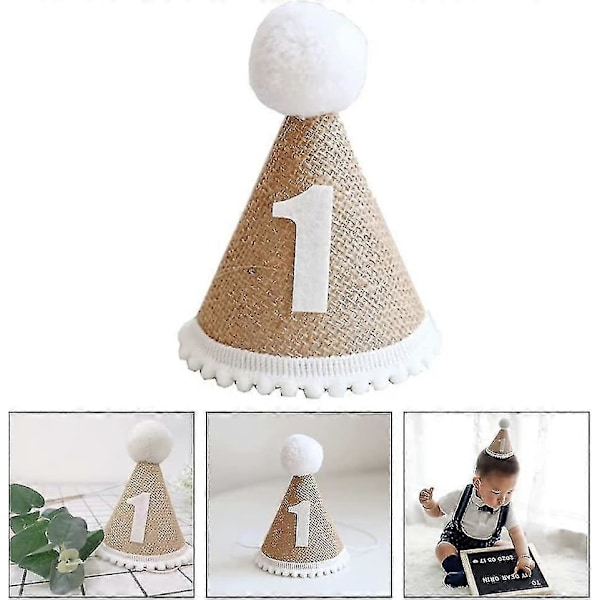 1. syntymäpäiväkartiohattu: 1. syntymäpäivähattu, juhlahattu, pellavainen syntymäpäiväpäällinen, syntymäpäiväjuhlatarvikkeet pojille ja tytöille 1 kpl