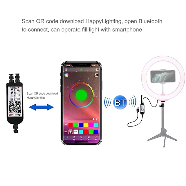 PULUZ 10,2 tommers 26 cm USB RGBW dimmbar LED-ringlys