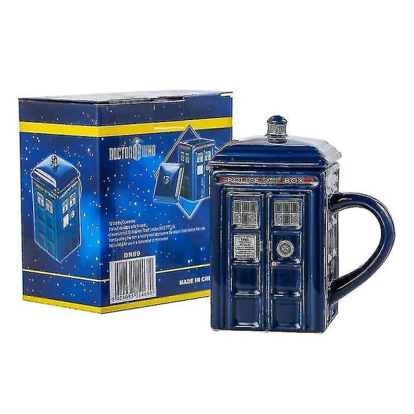 Doctor Who Tardis-krus Kaffe-te-kop Police Box Keramikkrus med lågdæksel Fødselsdagsgave