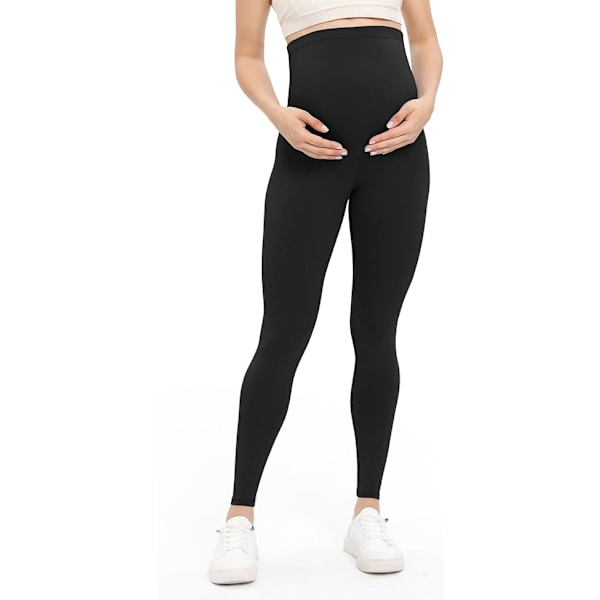 Graviditets Leggings med Blød Maveunderstøttelse Elastisk Justerbar Højtaljet Graviditetsbukser Yoga Pyjamas - Sort