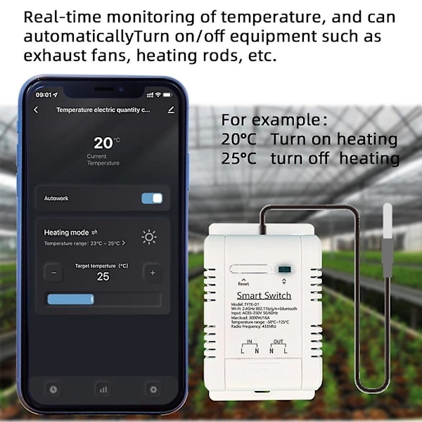 Wifi Th-16 Bryter Tuya Trådløs Kontroll Med Strømovervåking Temperatur Og Fuktighet Termostat Alexa Kompatibel