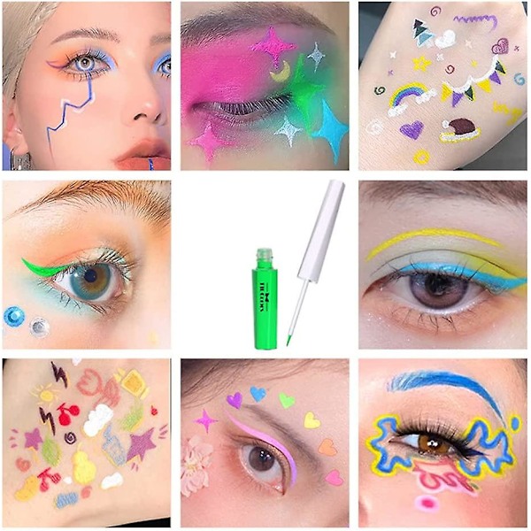 8 Färger Neon Eyeliner Set, Matt Flytande Eyeliner Lysande Neon Eyeliner UV Glow Eyeliner, Fluorescerande Ögon Ansikte Kroppsmålning Makeup