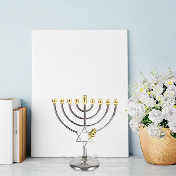 Tradisjonell Klassisk Hanukkah Menorah 9-grenet Lysestake Lysestake Metallhåndverk Egnet for Nyttårsferie Hjemmedekorasjon