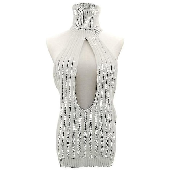 Women Backless Sweater Turtleneck Open Chest Hollow Knitted Pullovers Fall Sweaters-mxbc