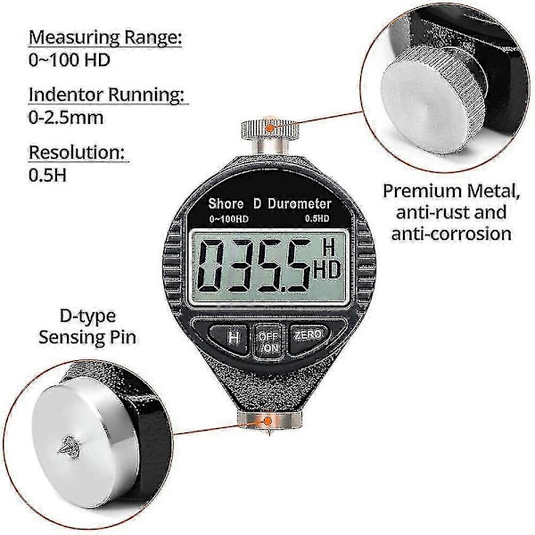 0-100hd Shore D Hårdhedsmåler Digital Durometer Skala Med LCD Display Til Gummi, Plast, F,xiangchongyaying