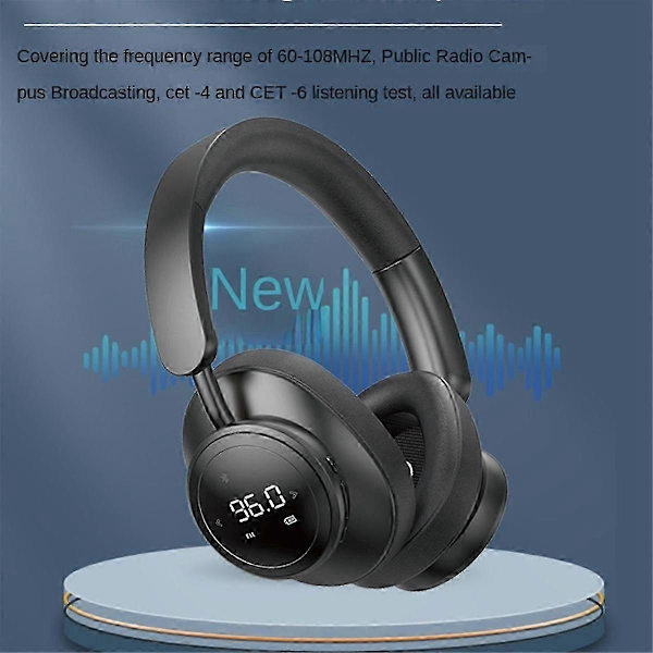 Langaton kuulokekuulokkeet mikrofonilla, taitettava, yli korvan, Bluetooth 5.3, tukee TF-korttia ja FM-radiota, musta